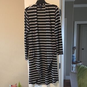 Daytrip Black and White Striped With Red Stitching Cardigan